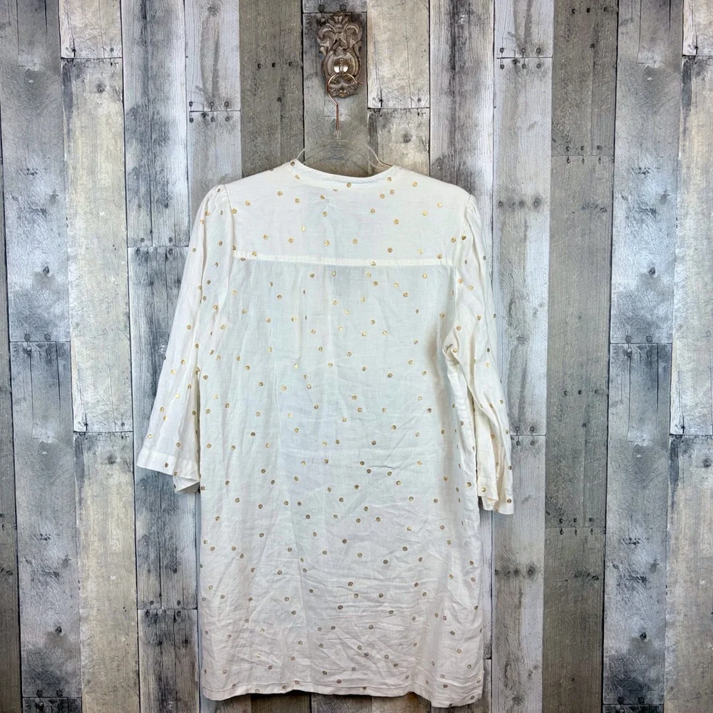 Boden Evangeline Tunic in White Linen Polka Dot Size 8 Regular. - Picture 3 of 16